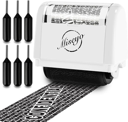 Miseyo Identity Theft Protection Roller Stamp Set - White (6 Refill Ink Incleded)