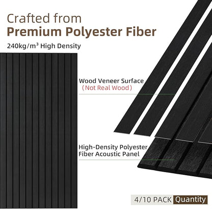 TO-TH Wood-Look Acoustic Wall Panels, 10 Pack 47.2” x 23.6” Sound Panels, Decorative Wood Panels for Wall Sound Dampening Panels for Home, Office, Basement, Smoky with Mitered Edges