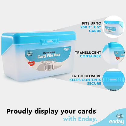 Enday Index Card Holder Blue, 3x5 Note Flash Card Organizer Case, Index Card File w/flip top, Notecard Recipe, Holder, Holds 250 Cards, Also Available in Purple, Red, Green, Grey, Pink (1 PC)