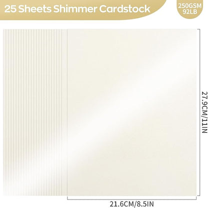 25 Sheets Cream Shimmer Cardstock 8.5 x 11Inch Off White Card Stock 92lb Heavyweight Printer Paper for Wedding Invitations, Crafts, Greeting Cards, Printing UAP18CM025