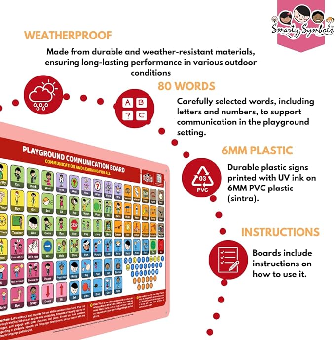 Outdoor Rated Plastic School Playground Communication Board - Weather-Proof Inclusive Communication Aid for Autism & Inclusive Play
