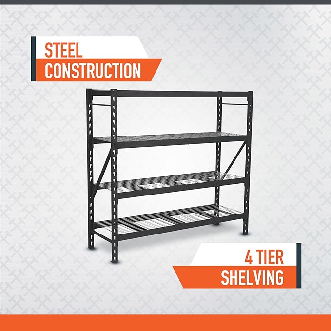 Ironton 4-Tier Industrial Steel Shelving Unit, 8,000-Pound Load Capacity, Garage Storage Rack, 77" W x 24" D x 72" H