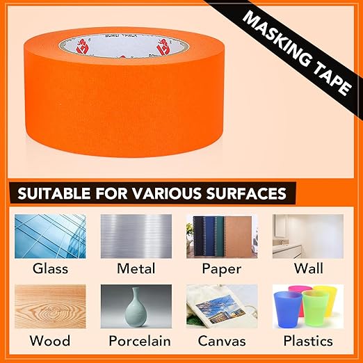BOMEI PACK Orange Painters Tape 1 Inch - Paint Tape 10 Rolls x 1 Inch x 55 Yards - Painter's Tape Orange Masking Tape for Walls Painting, DIY Crafting, Decoration, and School Project, Total 550 Yards