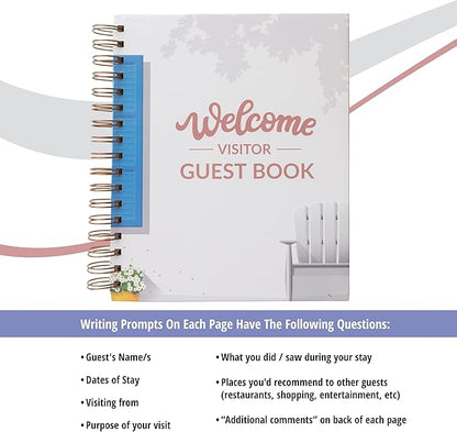 Paper 'n Such Guest Book for Rental House - Vacation Home - Short Term Rentals, Host Essentials, Spiral Hardcover Welcome Log for Airbnbs- 200 Pages (White/Blue)