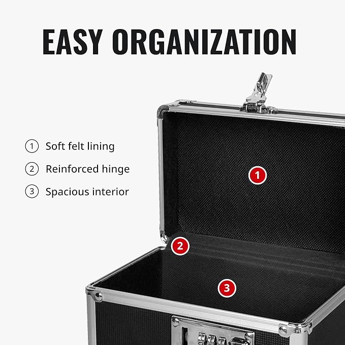 Vaultz Locking Security Box, Combination Safe for Valuables & Cash, Black | Small safe measuring 9.88 x 7 x 7.75 in, sturdy steel lockbox with reinforced corners, 3-digit combination, no keys needed