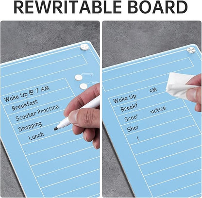 NiHome Acrylic Magnetic To Do List Planning Board with Sliders & Desktop Stand, Kids & Adults Chore Chart, Checklist Routine Chart Task Board for Fridge & Desk, For Magnetic Metal Surfaces Only (Blue)