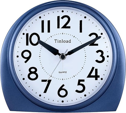 Tinload 5.5" Large Analog Alarm Clock Silent Non Ticking, Gentle Wake, Beep Sounds, Increasing Volume, Battery Operated Snooze and Manual Light, Blue