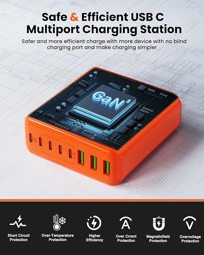 500W USB C Charger Block, 8-Port USB C Charging Station Fast Charging PD 120W PC Laptop Charger Adapter Compatible with MacBook Pro/Air/All iPad,DELL, iPhone 16/15/14/13/Pro Max/Galaxy