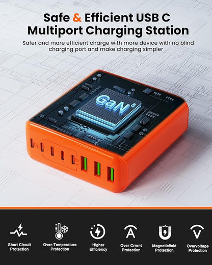 500W USB C Charger Block, 8-Port USB C Charging Station Fast Charging PD 120W PC Laptop Charger Adapter Compatible with MacBook Pro/Air/All iPad,DELL, iPhone 16/15/14/13/Pro Max/Galaxy