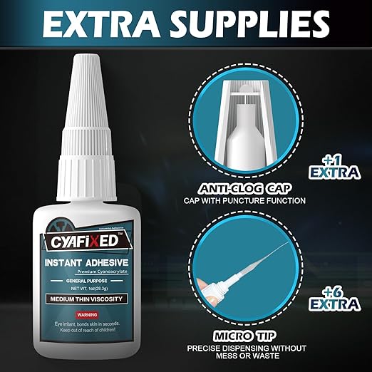 Super Glue Liquid, Instant Clear Cyanoacrylate Medium Thin Viscosity Adhesive, All Purpose CA Glue for Shoe Repair Leather Ceramic Plastic Glass Metal Wood Porcelain Rubber Pottery Model Craft