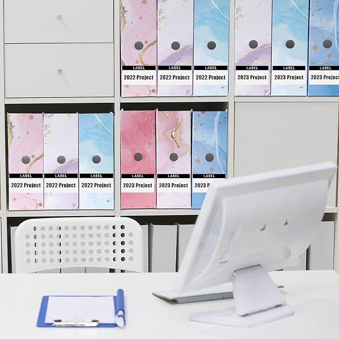PerKoop 12 Pcs Magazine File Holder Foldable Decorative Cardboard File Folders 6 Patterns Floral Colored Magazine Rack with Printable Sticker Labels for School Office Home Desk (Marble)