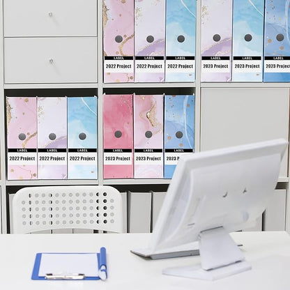 PerKoop 12 Pcs Magazine File Holder Foldable Decorative Cardboard File Folders 6 Patterns Floral Colored Magazine Rack with Printable Sticker Labels for School Office Home Desk (Marble)