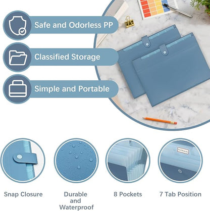 2Pack Accordion File Organizer Expanding File Folder with 8 Pockets Office | Letter Size Portable Paper Document Organizer for Office Home Business Supplies, Student classroom storage