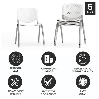 5 Pack 880 lb. Capacity White Plastic Stack Chair | Comfortable Seating with Durable Design