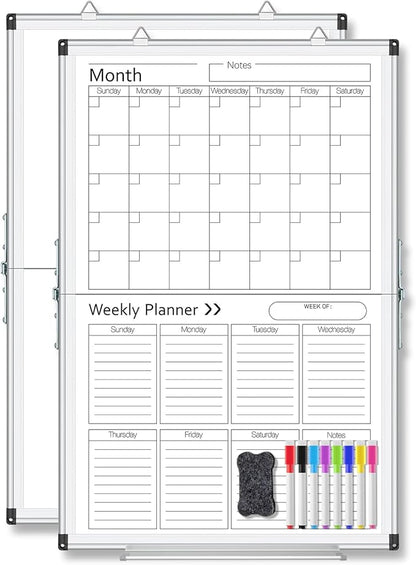 Lincia 24" x 16" Magnetic Vertical Monthly and Weekly Dry Erase Calendar for Wall Undated Horizontal Dry Erase Calendar Planner Aluminum Frame Whiteboard for Home Office Projects Wall Fridge