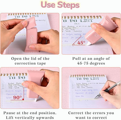 Temiary 6 Pcs Cute White Correction Tapes for Instant Corrections, Pink