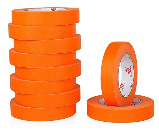 BOMEI PACK Orange Painters Tape 1 Inch - Paint Tape 10 Rolls x 1 Inch x 55 Yards - Painter's Tape Orange Masking Tape for Walls Painting, DIY Crafting, Decoration, and School Project, Total 550 Yards
