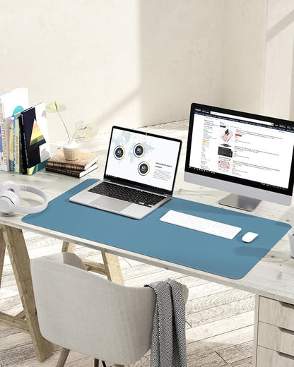 YSAGi Non-Slip Leather Desk Pad L Size, Waterproof Laptop Computer Desk Keyboard Mat, Table Protector Blotter Mat, Large Mouse Pad for Office/Work/Home/Decor(Blue, 35.4" x 17")