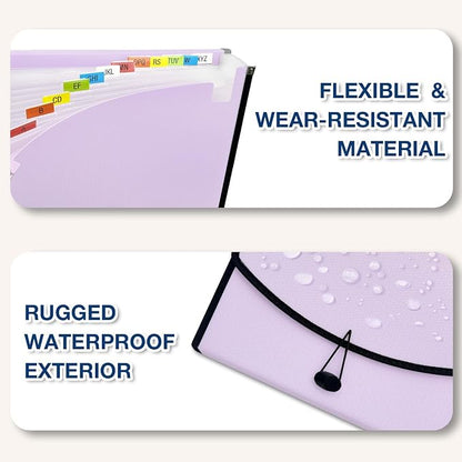 H4D 13-Pocket Accordion File Organizer, Expanding File Folder, Pale Lilac | Extra Back Mesh Pocket, Letter Size Paper, Pre-Printed and Customizable Labels, Expandable Document Organizer