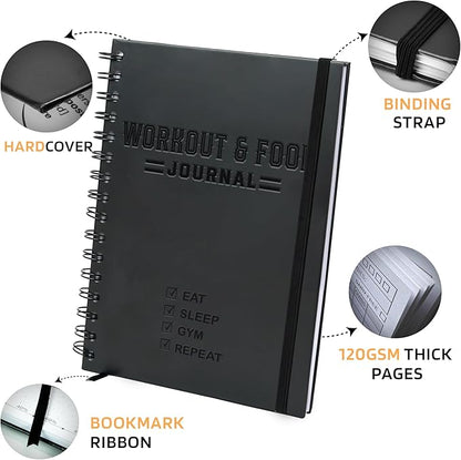 Nextnoid Hardcover Fitness & Food Journal - Nutrition & Workout Planner for Men & Women - A5 Sturdy Workout Log Book to Track Diet, Gym & Home Workouts - Burgundy