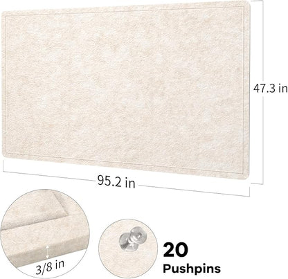 Extra Large Bulletin Board - 96 x 48 Inches, Decorative Felt Pin Board for Wall - 8' x 4' Foldable Photo Display Board with Self-Adhesive Tape, Includes 20 Push Pins - Oatmeal