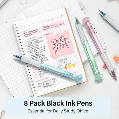 8 Pack Retractable Gel Pens, Black Ink Quick-Drying No Smudge | 0.7mm Fine Point Smooth, Long-Lasting Ink, Cute Aesthetic Pens for Journaling, Writing, School Office, Gift for Women Nurse