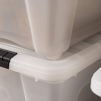 IRIS USA 32 Qt Stackable Plastic Storage Bins with Lids, 6 Pack - BPA-Free, Made in USA - Discreet Organizing Solution, Latches, Durable Nestable Containers, Secure Pull Handle - Pearl