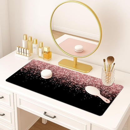 Britimes Pink Rose Gold Desk Mat Golden Black Deak Pad Non-Slip PU Leather Large Keyboard Mouse Pad Office Desktop Accessories for Office,Work,Home Decor(31.5"X15.7")