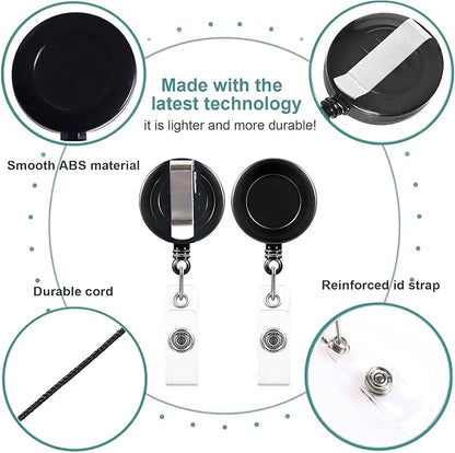 100 Pack Retractable Badge Reel Clips with 100 Pack Vertical ID Card Holders Retractable Badge Holders with Clip ID Badge Clips with Name Card Holder for Nurses Office School,Black