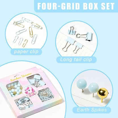 COMFYROOM Desk Accessories with Pen Holder, Office Supplies Desk Organizers and Accessories, Tape Dispenser, Stapler, Staple Remover, Staples, Clips Set, Ruler, Scissor, Pen, Tape (Blue)