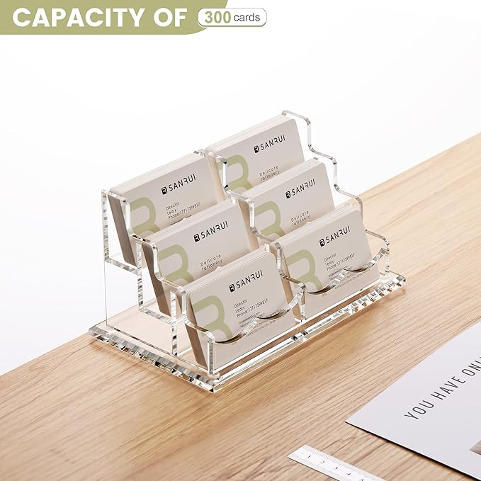YUXUN Business Card Holder Display for Desk,Clear Acrylic Cards Stand for Men and Women,6 Slots 3 Tier Multiple Business Card Organizer (6slots)…