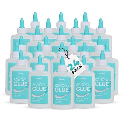 Darice Washable School Glue 4oz - 24-Pack White Liquid Glues for Kids - Extra-Strong for Slime, Arts and Crafts, Back to School Supplies - Glue Bottle with Adjustable Twist Closure