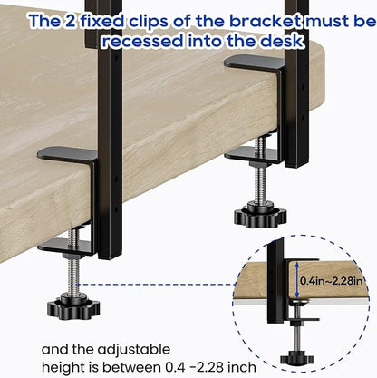 ART-GIFTREE Clamp On Desk Shelf 2-Tier, 16.5 in Wood Shelving Unit for Office Desk/Gaming Accessories, Tabletop Book Storage Rack, Shelf for Top of Desk, Black