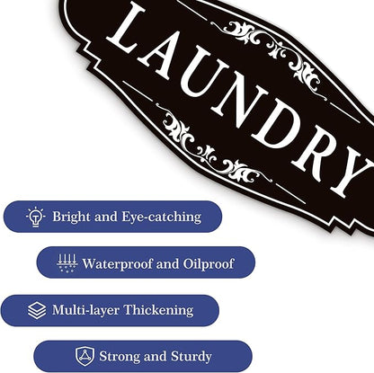 Laundry Room Door Sign for Business and Home，Self-adhesive Waterproof Cute Laundry Room Door Sticker Decals for House, Apartment, Hotel Laundromat Decor（Black）