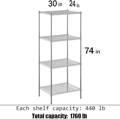 Regal Altair 24" Deep x 30" Wide x 74" Height Wire Shelving Kit | 4-Tier | NSF Commercial Storage Rack Unit