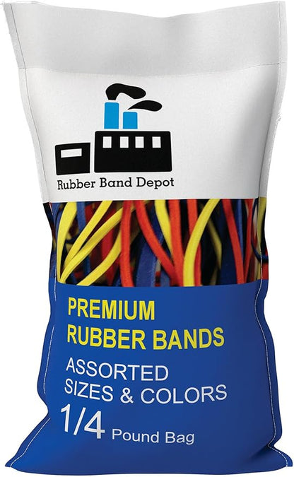 Assorted Color & Size Rubber Bands - Size #54 - Rubber Band Depot - Everyday Bands, Business Rubber Bands - 1/4 Pound Bag