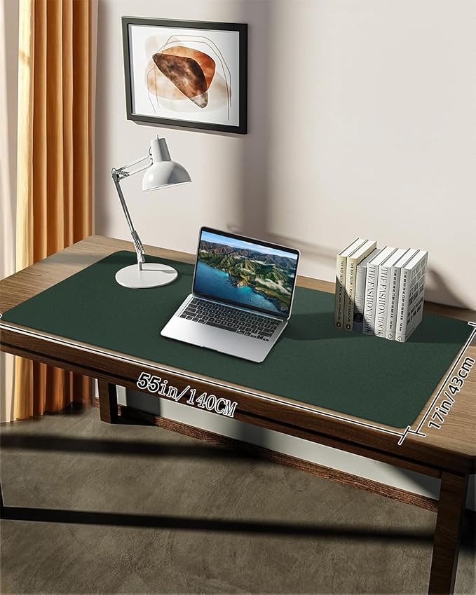 Extra Large Desk mat, Leather Desk Pad Protector,Office Desk Mat,Mouse Pad, Non-Slip Desk Blotter, Laptop Desk Pad, Waterproof Desk Writing Pad for Office&Home (Dark Green, 55" x 17")