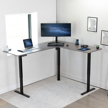 VIVO Electric Corner 75 x 63 inch L-Shaped Standing Desk, Memory Height Adjustment, Dark Gray Top Black Frame, DESK-E3CTG-75
