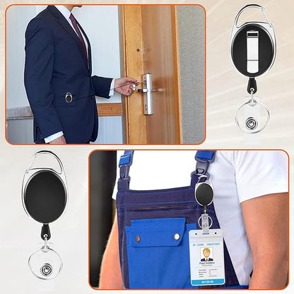 5 Pack ID Badge Holder,Badge Holder Retractable Clip with Carabiner Reel Clip and Key Ring for Men and Women