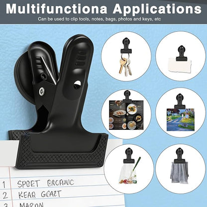 joaoxoko 3 Pack Heavy Duty Magnetic Clips 1.5 Inch Opening with Anti-Scratch Pads,Alloy Steel Rustproof Clip Securely Grip Tools, Flags, Blueprints for Home Office, Artist Studio (Black 3pcs)
