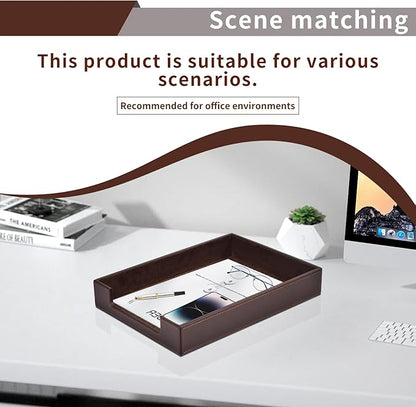 RHCSZ PU Leather Letter Tray - Load Documents Trays Front for Office Desktop Organizer - Desk Magazine, File, A4 Paper Holder - Paper Document File Holder Drak Brown (Drak Brown, A4-Tray)