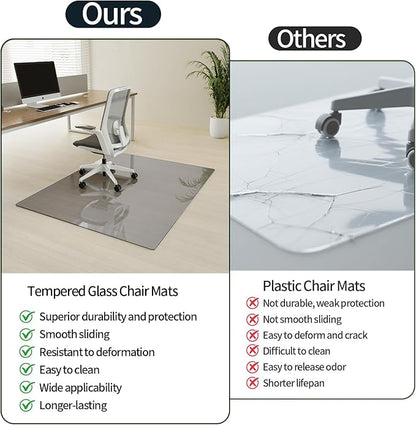 Koonmi Tempered Glass Chair Mat for Hardwood Floors & Carpets, 36" x 55“ Grey Heavy Duty Office Floor Protector, Scratch & Dust Concealing, Noise-Free for Home Office Desk