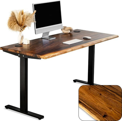 Standing Desk – Walnut Solid Wood Desk, Natural Live Edge, Adjustable Height Dual Motor, Sit Stand for Home Office (Black, W60 x D27)