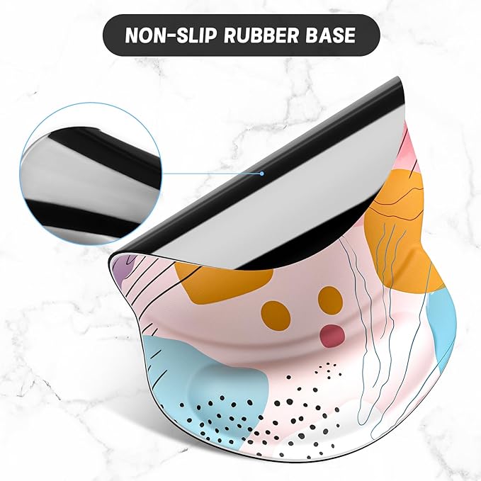 ITNRSIIET Ergonomic Mouse Pad with Gel Wrist Support Small Wrist Rest Smooth Surface Non-Slip PU Base Comfortable Office Supplies Pain Relief, 8.7 x 7.2 inches, Art Style Pattern