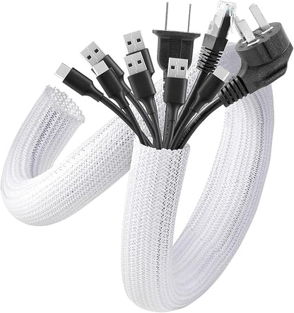 AGPTEK Cable Sleeve Cover, 20ft - 4/5 inch Desk Cord Organizer Cable Hider, Home Office Wire Management Computer TV Wire Loom Tubing, Pet Proof Cord Protector, from Cat Dog Chewing, White