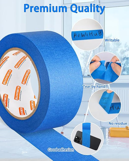 KIWIHUB 10 Rolls Painters Tape 2 inch Wide, Blue Painters Tape Bulk, Blue Masking Tape for Multi Purpose, Wall Painting, Home Improvement, DIY Crafts, 1.88 Inch x 550 Yards