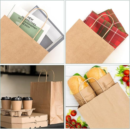 XPCARE 200Pack Paper Bags 8x4.5x10 Inch, Plain Medium Paper Bags with Handles Bulk, Kraft Paper Gift Bag, Retail, Party, Shopping, Favor Bag (Brown)