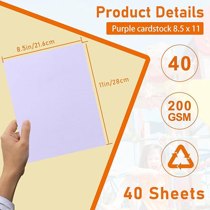 Guakicae 40 Sheets Light Purple Cardstock 8.5 x 11 Printer Paper, 75lb Heavyweight Paper Card Stock for Wedding, School Crafting, Invitations, Making Cards, Certificates