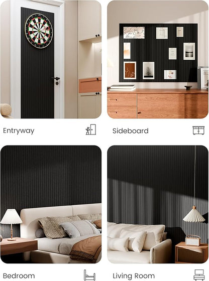 Bumusty Large Cork Board Alternative-47 x35 Felt Bulletin Board Tiles, with 30 Pushpins, 70 Adhesive Tabs, 12-Pack Slat Wall Paneling, Cork Boards for Office Push Pin Board Felt Board-Black