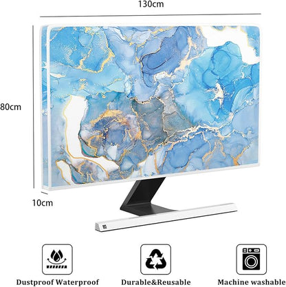 Baocicco Baby Blue Gold Marble Waterproof Screen TV Cover 55 Inch Modern Television Accessories TV LCD Fashion Weatherproof Screen TV Decorations for Tablet LED LCD OLED TVs